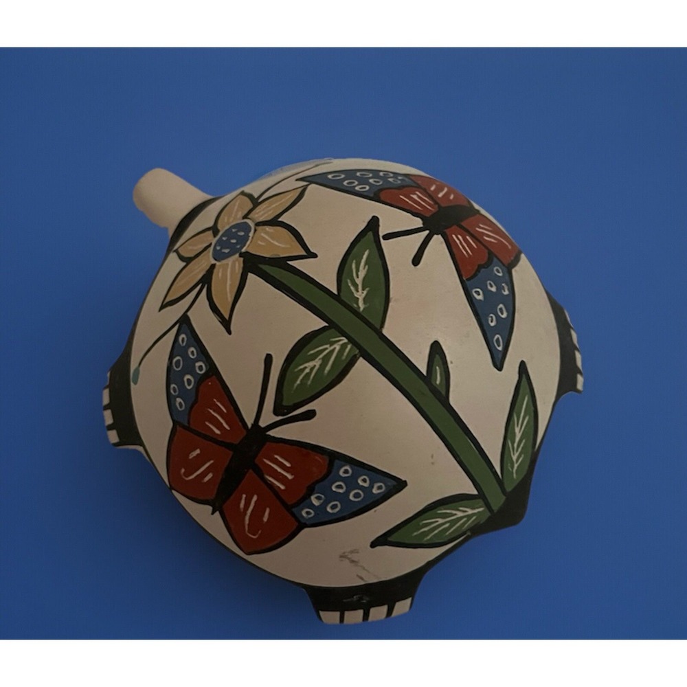 Mata Ortiz‎ Pottery Turtle Butterfly Flower Design Martha Hernandez Art Mexican
